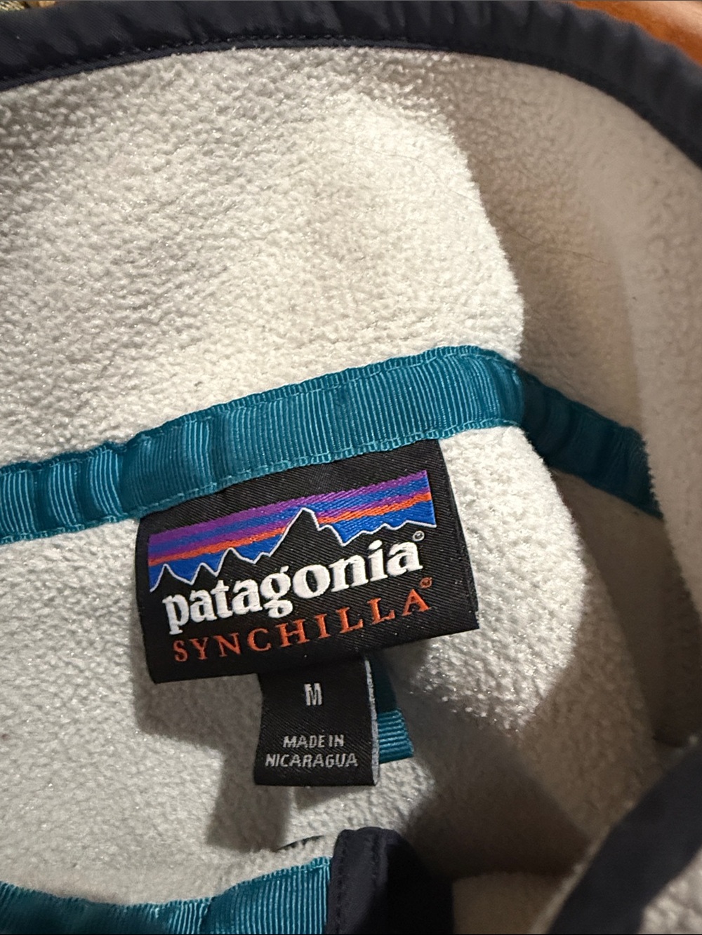 VINTAGE Patagonia Synchilla Snap-T Fleece Pullover - Cream with grey/blue Trim - Picture 3 of 3